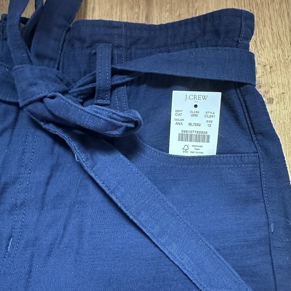 J Crew NWOT Navy 100% Cotton High Rise Straight Leg Pant Size 12 - Picture 2 of 8